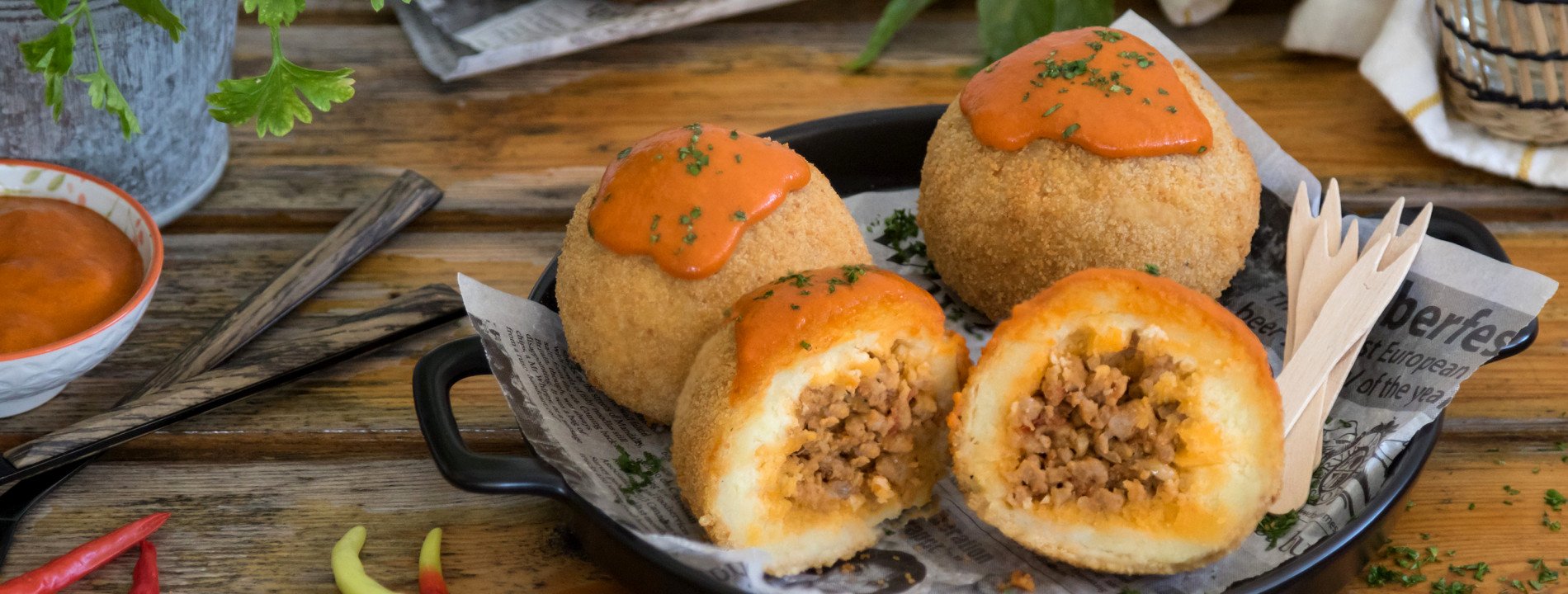 Bolinhas de Batata Recheadas com Carne