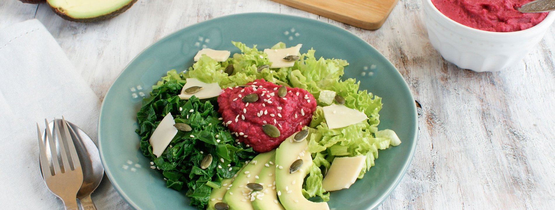 Beetroot, Avocado and Humus Salad